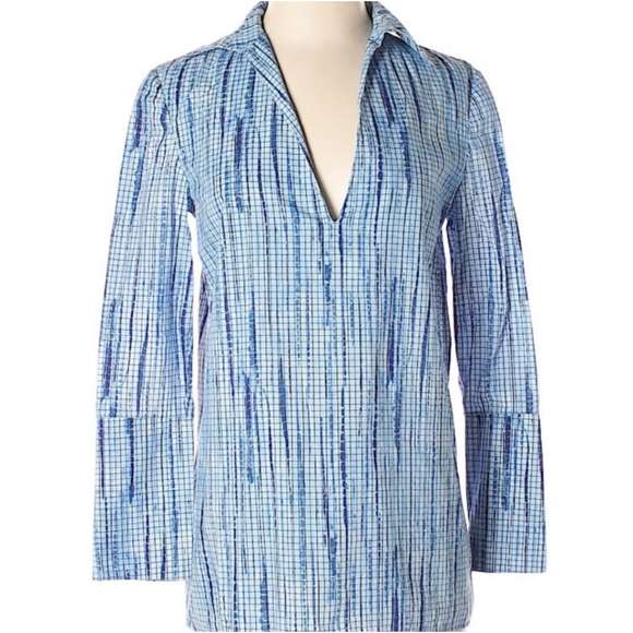 Tory Burch Tops - Tory Burch Blue White Collared Blouse